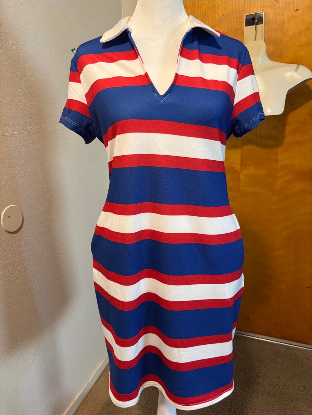 Cupio Blue, Red & White Striped Swim Coverup Dress